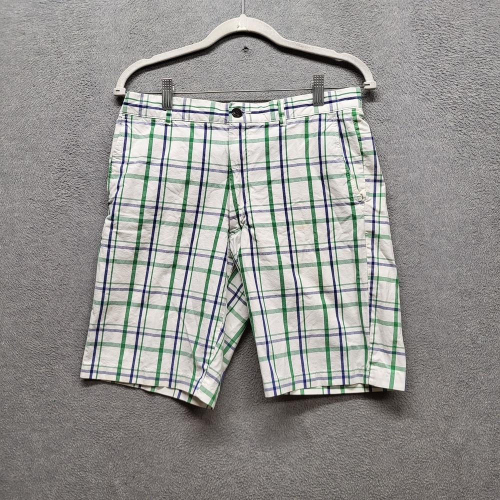 VINTAGE JNCO Men Shorts 30 White Plaid Bermuda Button 9" Inseam